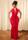 Women Slit Solid Backless Sexy V-Neck Halter Neck Bodycon Dress