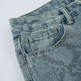Women casual snake print denim Pant