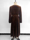 Women Fall/Winter Patchwork Lace V-Neck Long-Sleeved Velvet Maxi Dress
