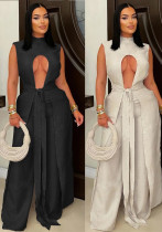 Women sexy solid lace-up sleeveless top and Pant Two Piece Set Women sexy solid lace-up sleeveless top and Pant Two Piece Set