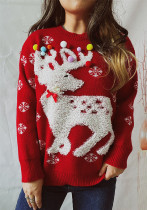 Women Elk Flocked Jacquard Pearl Pom Knitting Christmas Sweater Women Elk Flocked Jacquard Pearl Pom Knitting Christmas Sweater