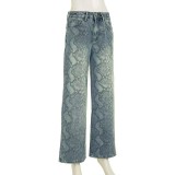 Women casual snake print denim Pant