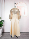 Plus-size African Women sequined lace long-sleeved V-neck elegant maxi dress