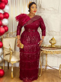 Plus-size African Women sexy tassel sequin dress