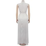 Women sexy solid lace-up sleeveless top and Pant Two Piece Set