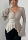 Women Fall/Winter ruffle sleeve knitted v-neck T-shirt top