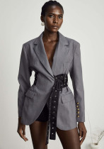 Women Side-Strap Patchwork Long-Sleeved Blazer Women Side-Strap Patchwork Long-Sleeved Blazer