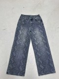 Women casual snake print denim Pant