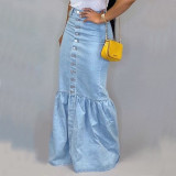 Women Stretchy Denim Fishtail Skirt