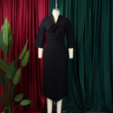 Women 3/4-sleeve tie dress with irregular pleats