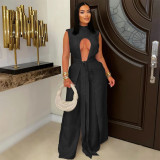 Women sexy solid lace-up sleeveless top and Pant Two Piece Set