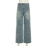 Women casual snake print denim Pant