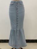 Women Stretchy Denim Fishtail Skirt