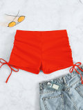 Women Solid Square Leg Pleated Drawstring Boxer Briefs