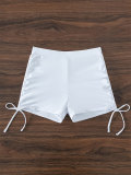 Women Solid Square Leg Pleated Drawstring Boxer Briefs
