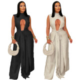 Women sexy solid lace-up sleeveless top and Pant Two Piece Set