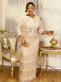Plus-size African Women sexy tassel sequin dress