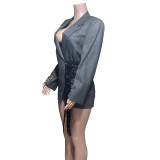 Women Side-Strap Patchwork Long-Sleeved Blazer