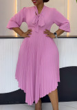 Women 3/4-sleeve tie dress with irregular pleats