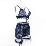 Women lace lace-up with cross-cut see-through lingerie set with sexy lingerie