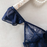 Women cheongsam with slanted slits and exposed legs, lace half-see-through thong two-piece nightdress with sexy lingerie