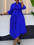 Women 3/4-sleeve tie dress with irregular pleats