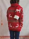 Women Fall/Winter Round Neck Long-Sleeved Fawn Snowflake Jacquard Christmas Scarf Sweater Two-Piece Set
