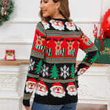 Women jacquard round neck knitted winter Christmas sweater