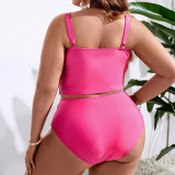 Plus-size Women solid suspender beach bikini swimsuit