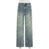 Women casual snake print denim Pant