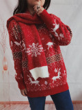 Women Fall/Winter Round Neck Long-Sleeved Fawn Snowflake Jacquard Christmas Scarf Sweater Two-Piece Set