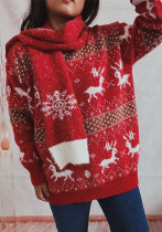 Women Fall/Winter Round Neck Long-Sleeved Fawn Snowflake Jacquard Christmas Scarf Sweater Two-Piece Set Women Fall/Winter Round Neck Long-Sleeved Fawn Snowflake Jacquard Christmas Scarf Sweater Two-Piece Set