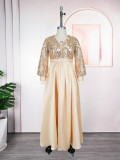 Plus-size African Women sequined lace long-sleeved V-neck elegant maxi dress