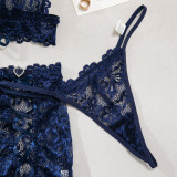 Women lace lace-up with cross-cut see-through lingerie set with sexy lingerie