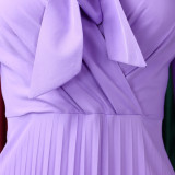Women 3/4-sleeve tie dress with irregular pleats