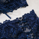 Women lace lace-up with cross-cut see-through lingerie set with sexy lingerie