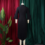 Women 3/4-sleeve tie dress with irregular pleats