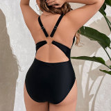 Plus-Size Women One-Piece V-Neck Backless Swimsuit