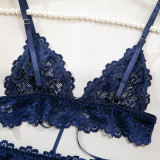Women lace lace-up with cross-cut see-through lingerie set with sexy lingerie