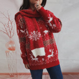 Women Fall/Winter Round Neck Long-Sleeved Fawn Snowflake Jacquard Christmas Scarf Sweater Two-Piece Set