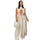 Women sexy solid lace-up sleeveless top and Pant Two Piece Set