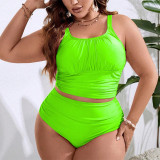 Plus-size Women solid suspender beach bikini swimsuit
