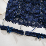 Women lace lace-up with cross-cut see-through lingerie set with sexy lingerie