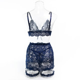 Women lace lace-up with cross-cut see-through lingerie set with sexy lingerie