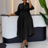 Women 3/4-sleeve tie dress with irregular pleats