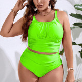 Plus-size Women solid suspender beach bikini swimsuit