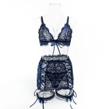 Women lace lace-up with cross-cut see-through lingerie set with sexy lingerie