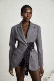 Women Side-Strap Patchwork Long-Sleeved Blazer