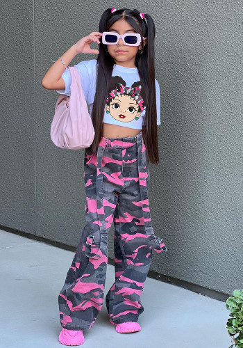 Girls' T-shirt and camouflage hip-hop pant two-piece set