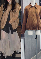 Women Brown Turndown Collar Jacket Women Brown Turndown Collar Jacket